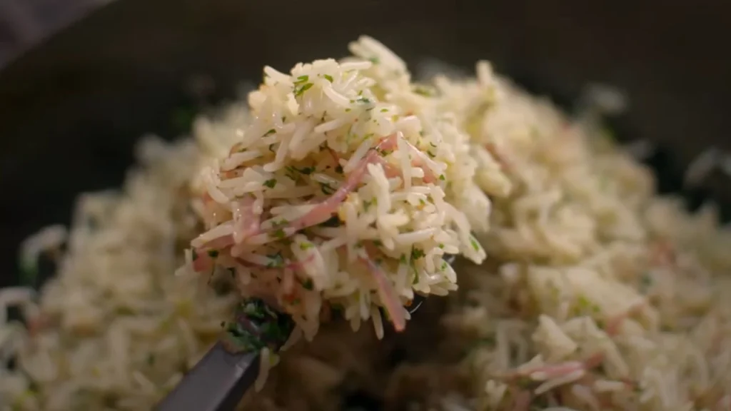 a spoonful of rice and herbs,Creamy mushroom with lemon Coriander rice